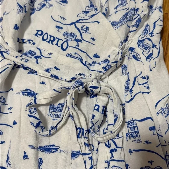 Anthropologie Maeve Short-Sleeve Collared Wrap Mini Dress Amalfi Capri Sz Small - Picture 7 of 9